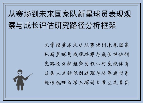 从赛场到未来国家队新星球员表现观察与成长评估研究路径分析框架 从赛场到未来国家队新星球员表现观察与成长评估研究路径分析框架
